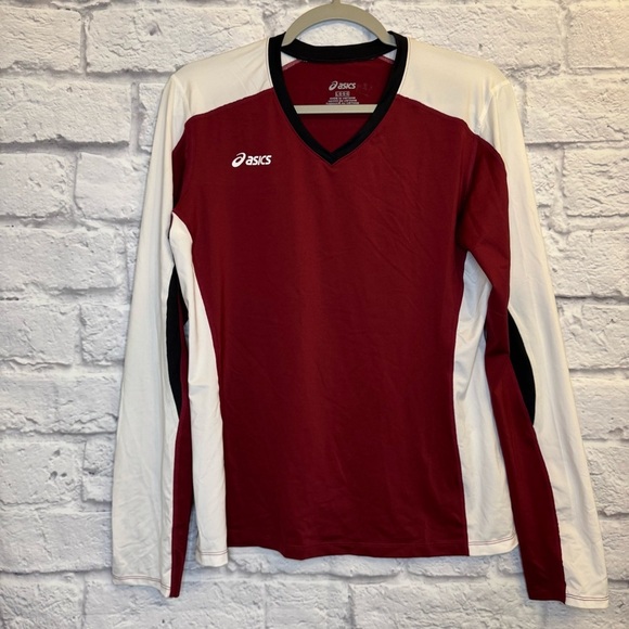 Asics Active Top Red White Black L Long Sleeve - Picture 1 of 2